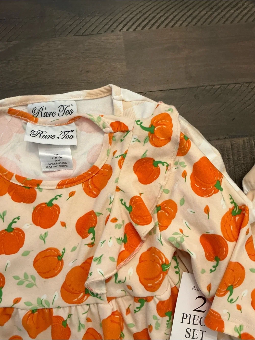 Rare Too Orange Pumpkin Print Ruffle Kids Dress 2 piece set
